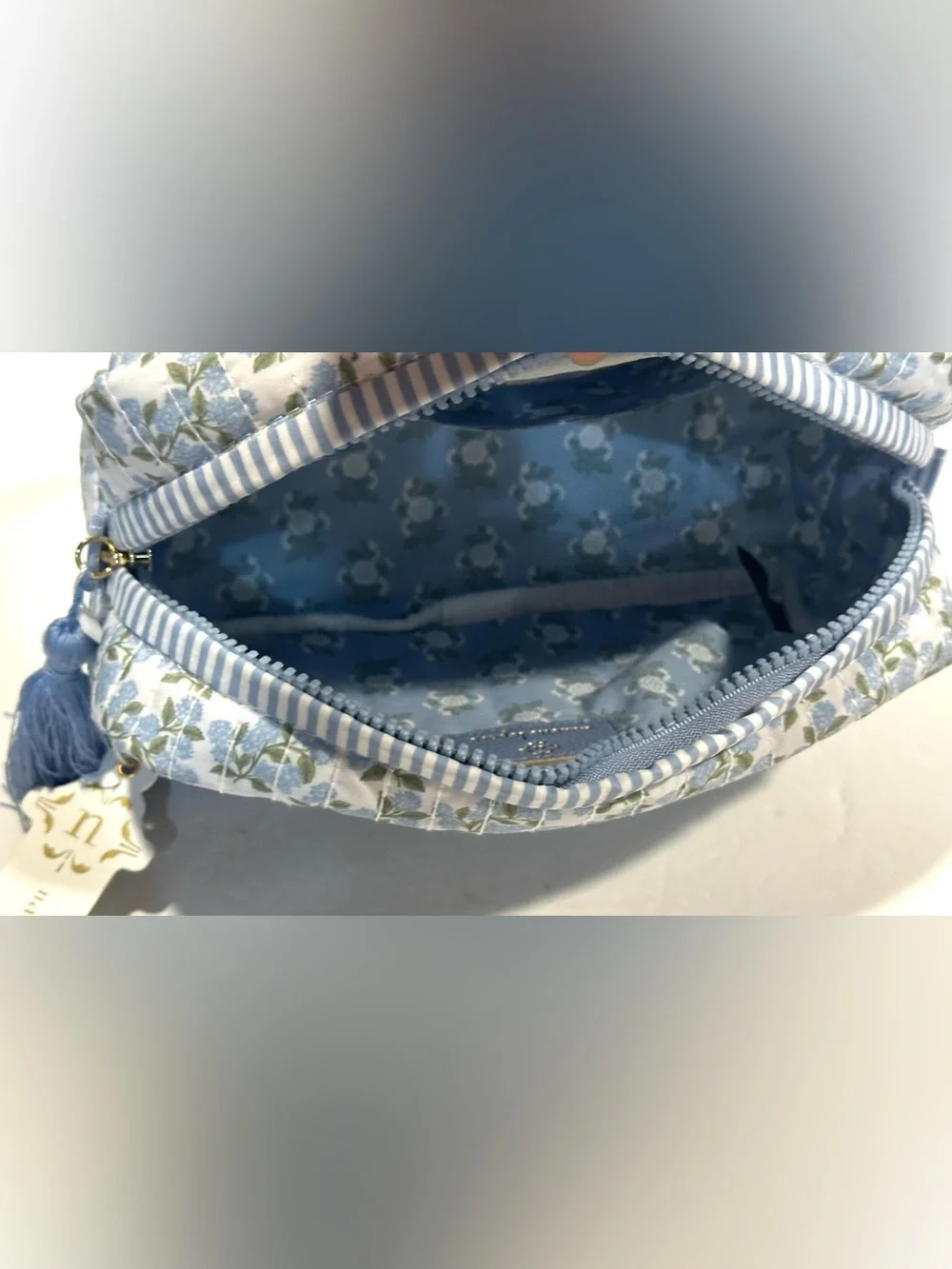 Nanette Lepore Blue Floral Quilted Cosmetic Pouch/ Bag